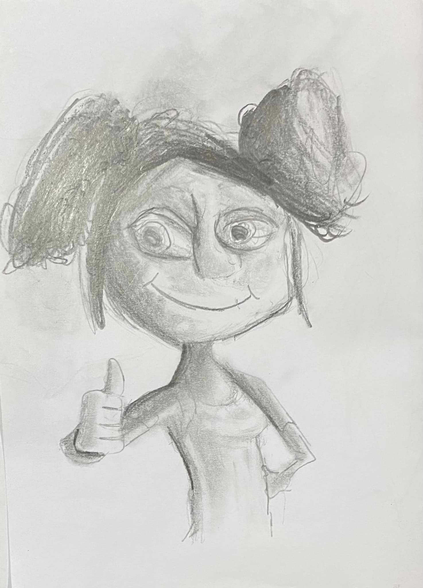 Cartoon sketch by 12yo artist in Dive into Drawing art class at Wild at Art KIDS in Taylors Lakes