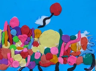 Balloon escaping plasticine artwork created in an open studio art class at Wild at Art KIDS