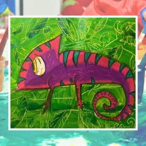 Purple pink green chameleon Art