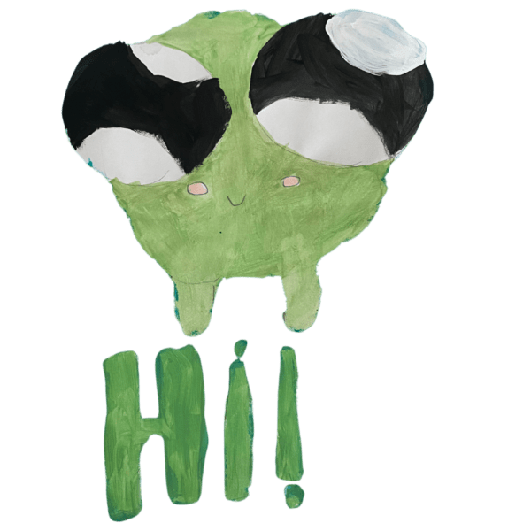 Frog painting with text saying Hi!