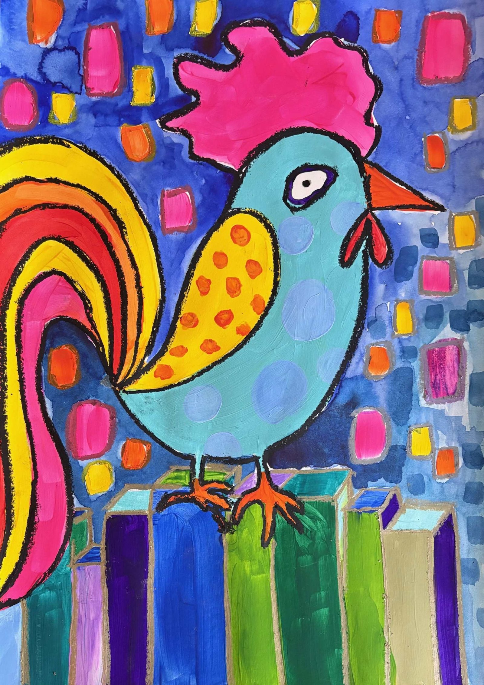 Colourful Roosters on Canvas 1
