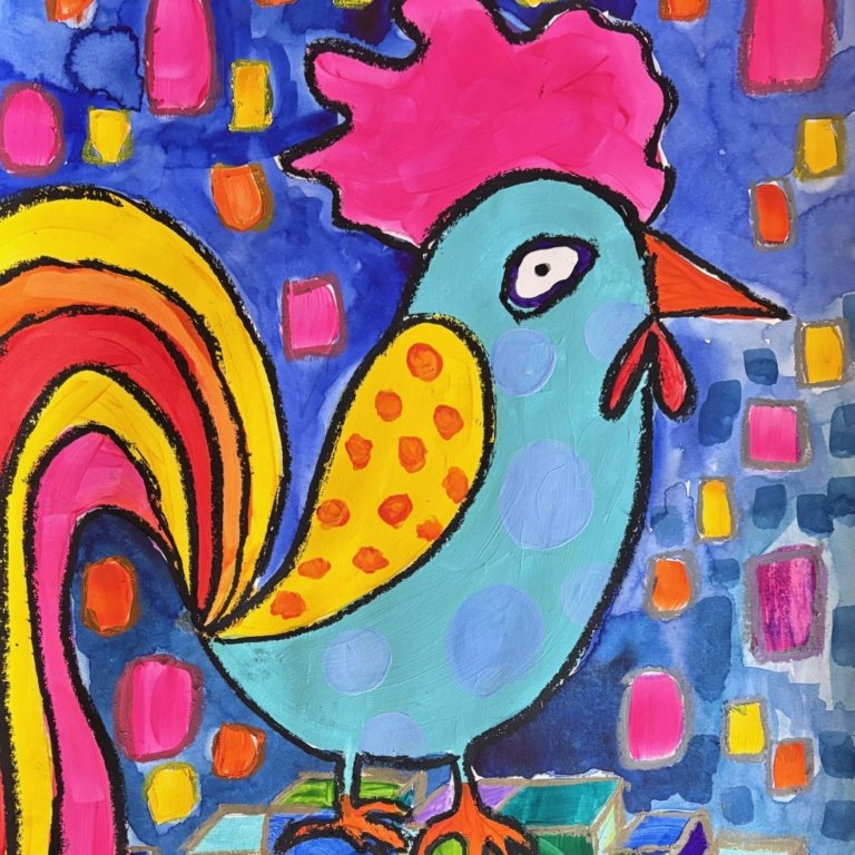 Colourful Roosters on Canvas-v2