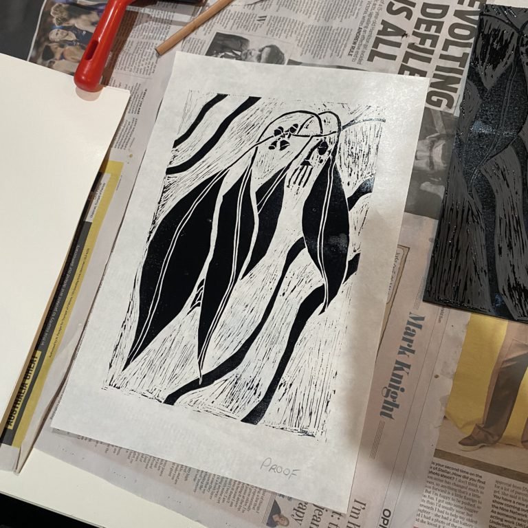 Black and white leaves printmaking